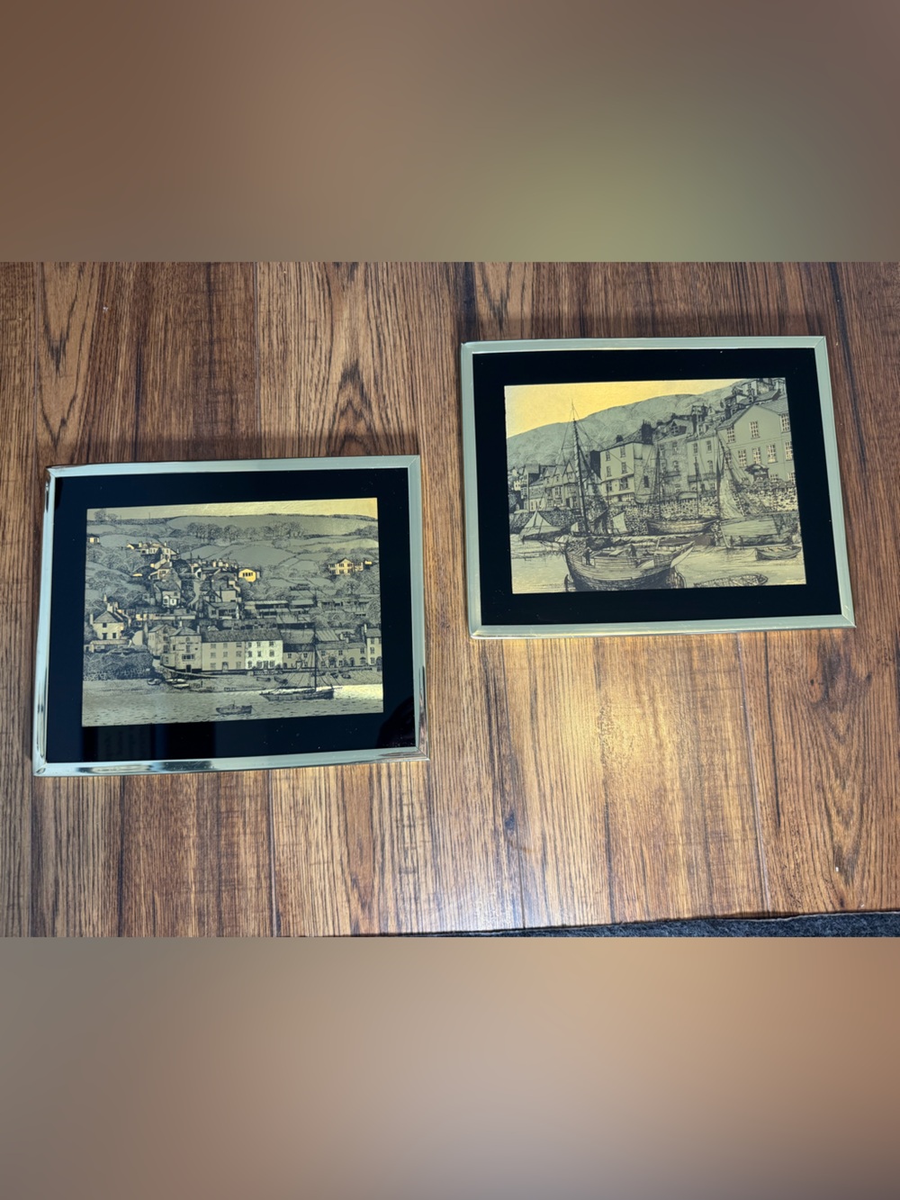 Vintage Lionel Barrymore Gold Foil Etching Framed Prints - Pair